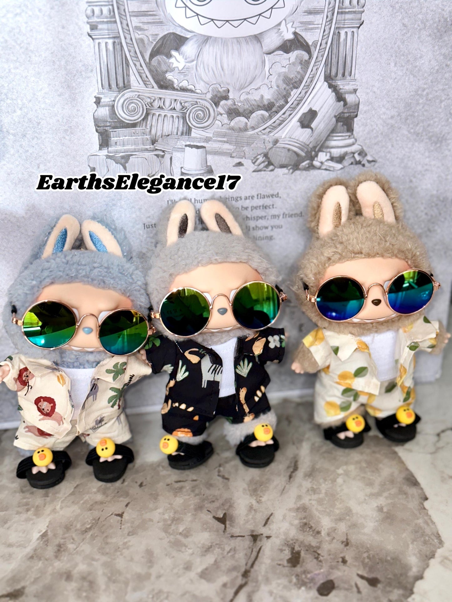 Handmade Labubu Beach Outfits | 3 Labubu Beach Bros| Tropical Summer Doll Clothes Set with Duck Slides & Accessories | 3 Pattern Options