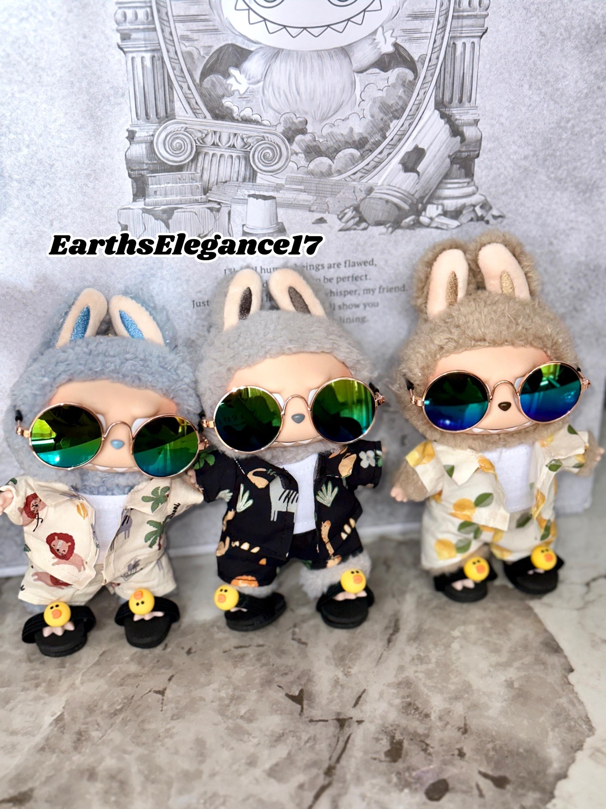 Handmade Labubu Beach Outfits | 3 Labubu Beach Bros| Tropical Summer Doll Clothes Set with Duck Slides & Accessories | 3 Pattern Options