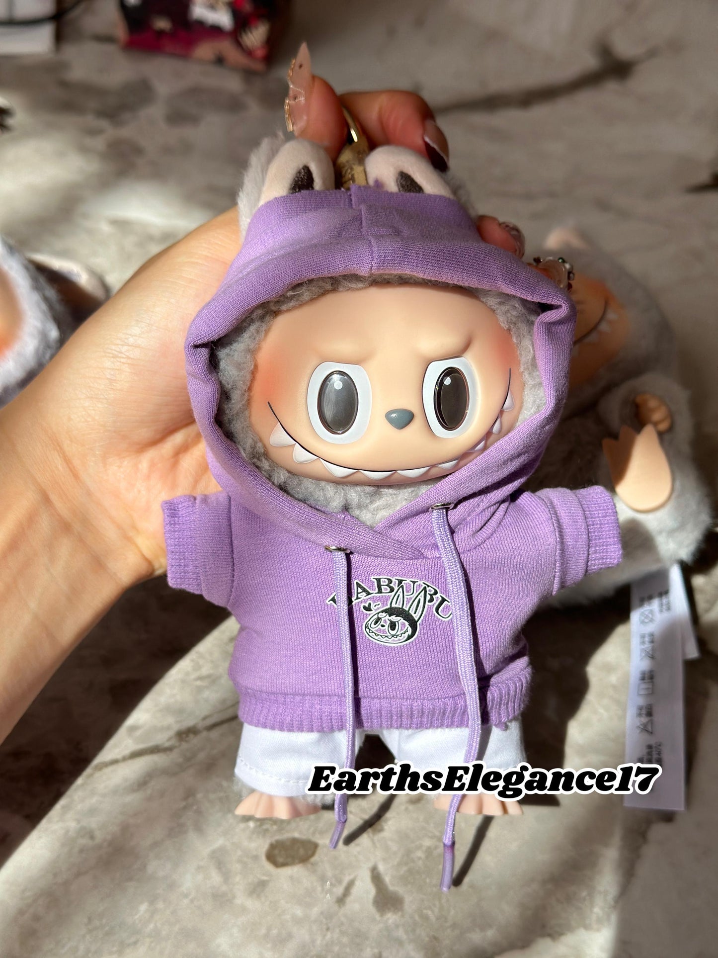 Handmade Purple Labubu Hoodie Set |Doll Clothes with Smiling Labubu Print & White Pants | Labubu Macaron Series Outfit| Labubu Hoodie Outfit