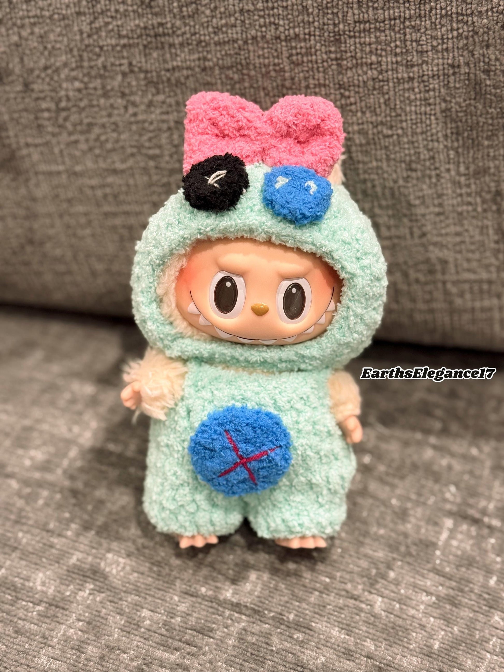 Handmade Crochet 'Stitch Scrump' Outfit for Macaron Labubu | Crochet Macaron Labubu Clothes Bag Charm | Kawaii Gift For Labubu Lovers