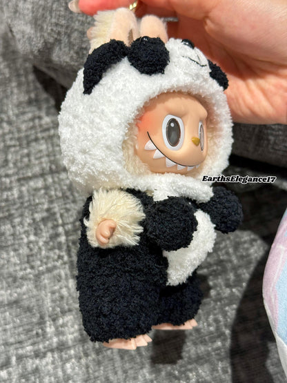 Handmade Crochet Panda Doll Outfit for Macaron Labubu | Crochet Macaron Labubu Clothes | Kawaii Gift For Labubu Lovers