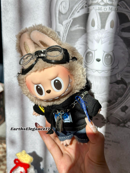 Handmade Labubu Swaggy Rapper Outfit | Labubu Clothes |Handcrafted Hoodie, Goggles, Chain Necklace | Unique Streetwear Style for Collectors