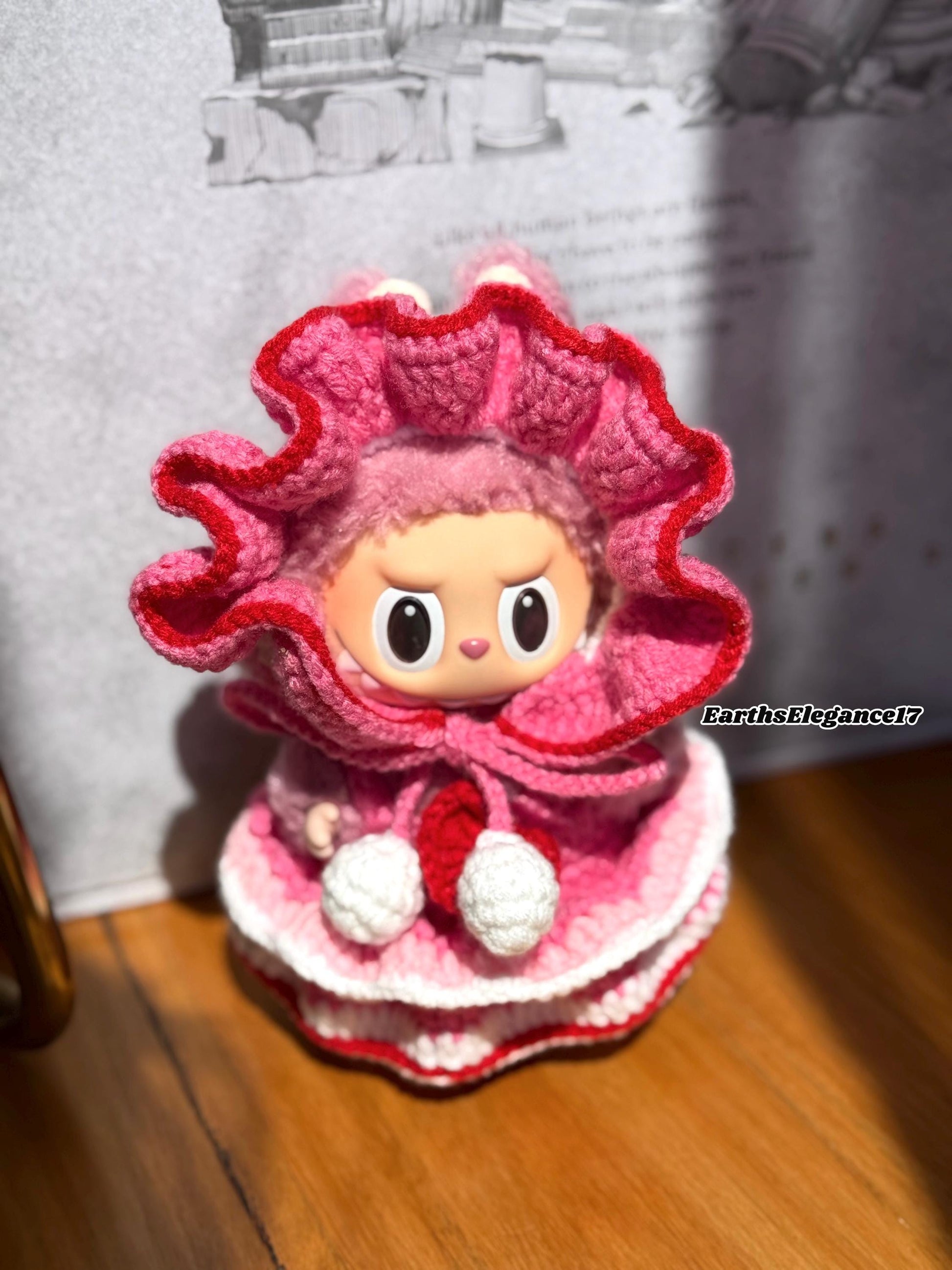 Handcrafted Crochet Labubu Outfit Keychain - Royal Medieval Style |Pink & Red Layered Dress | Cute Collectible Gift Idea| Labubu Clothes