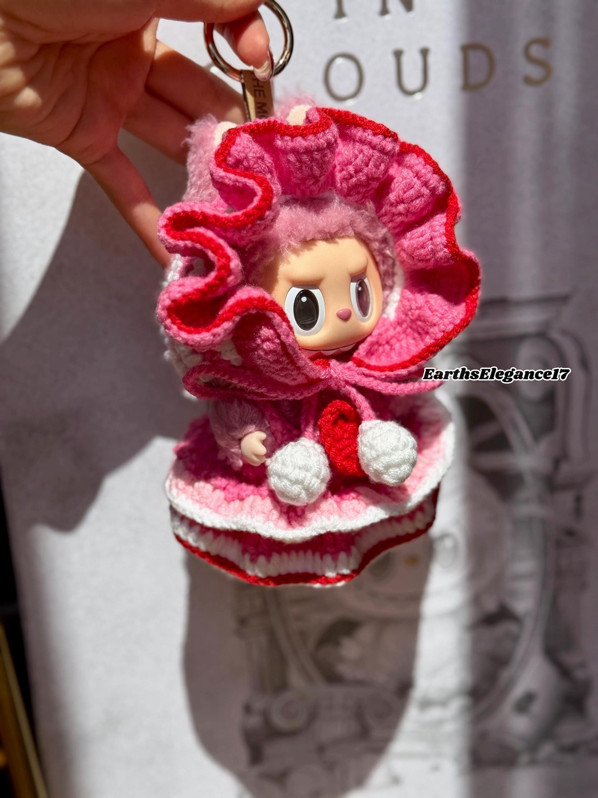 Handcrafted Crochet Labubu Outfit Keychain - Royal Medieval Style |Pink & Red Layered Dress | Cute Collectible Gift Idea| Labubu Clothes