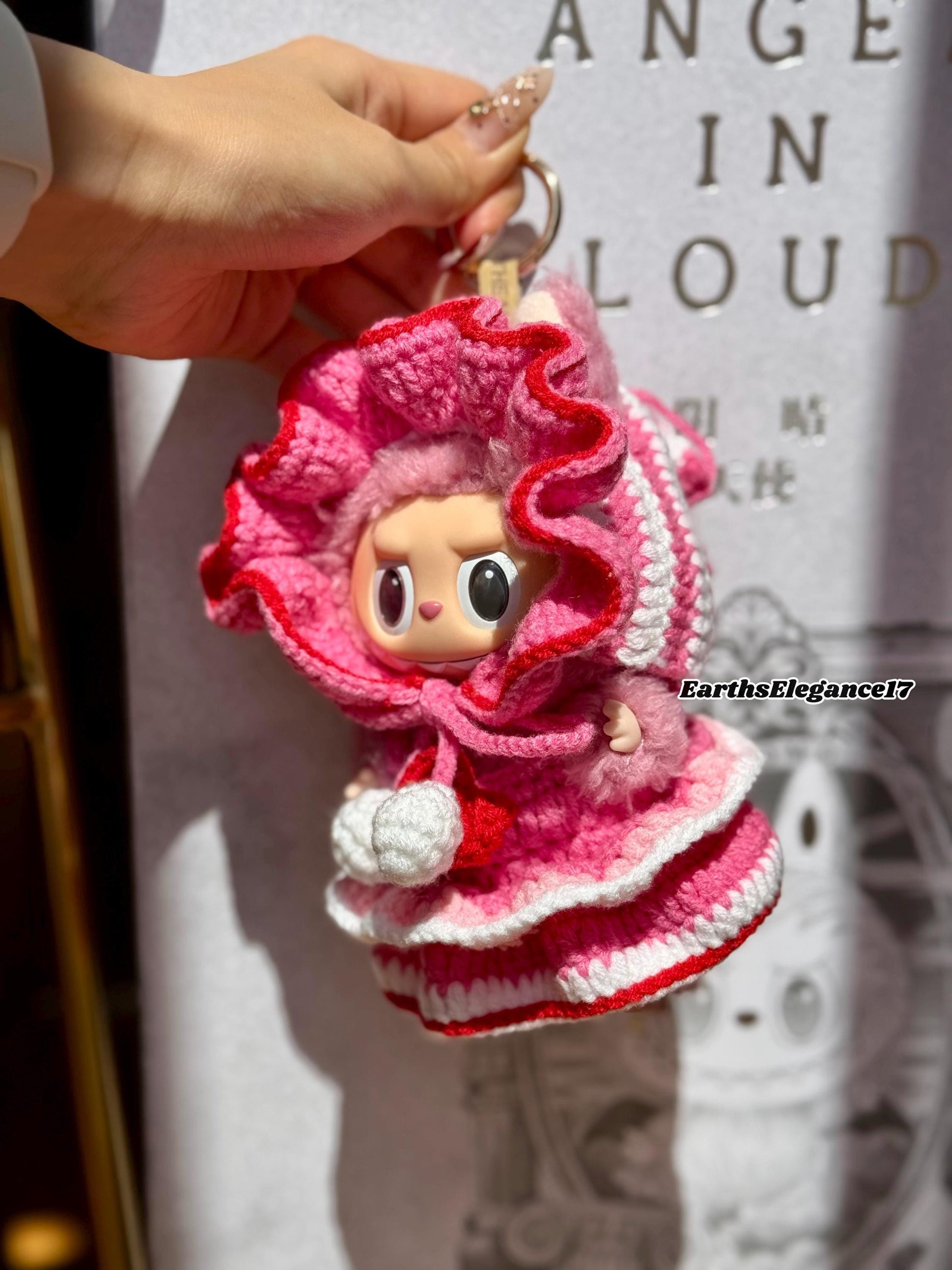 Handcrafted Crochet Labubu Outfit Keychain - Royal Medieval Style |Pink & Red Layered Dress | Cute Collectible Gift Idea| Labubu Clothes