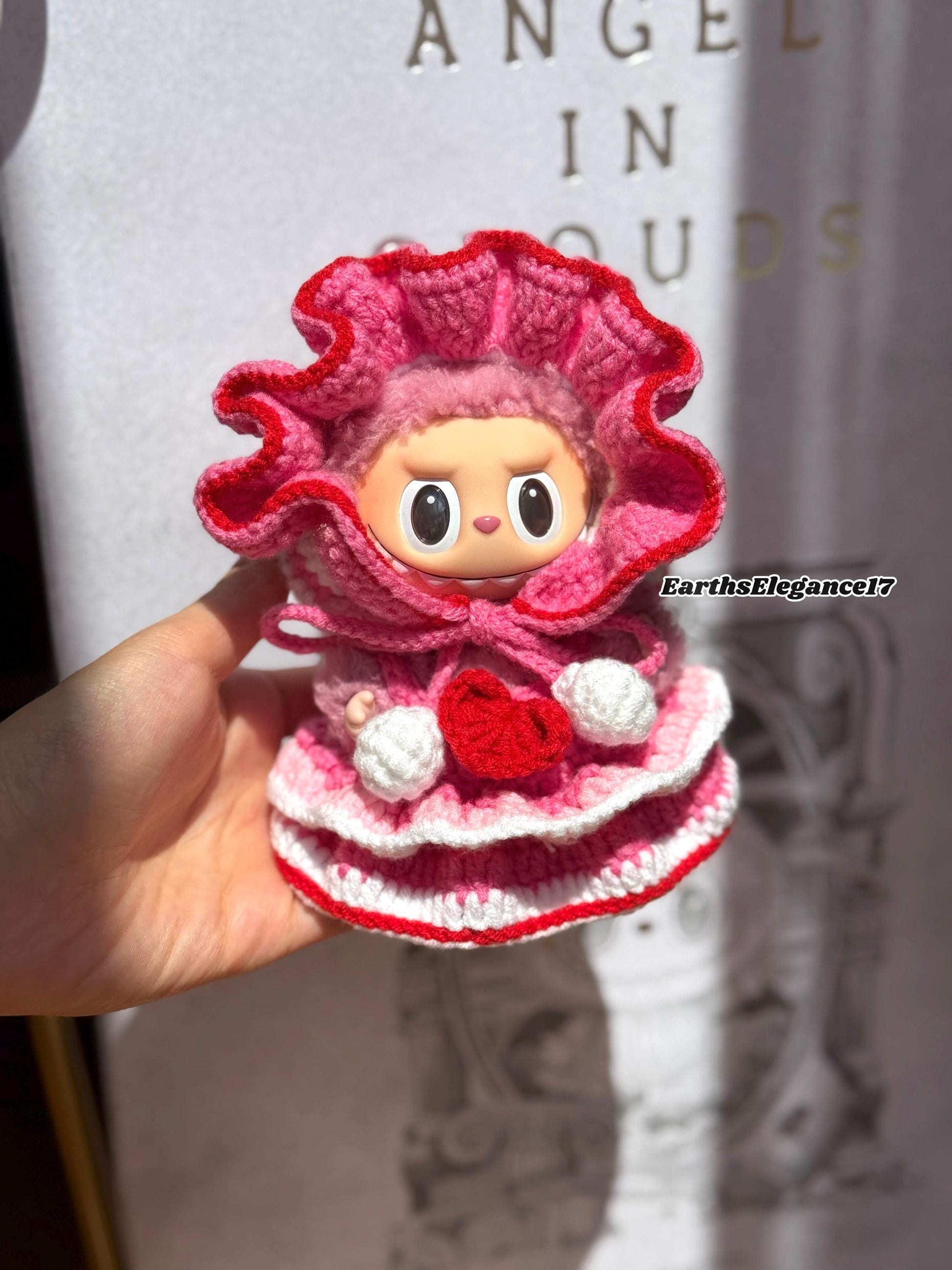 Handcrafted Crochet Labubu Outfit Keychain - Royal Medieval Style |Pink & Red Layered Dress | Cute Collectible Gift Idea| Labubu Clothes