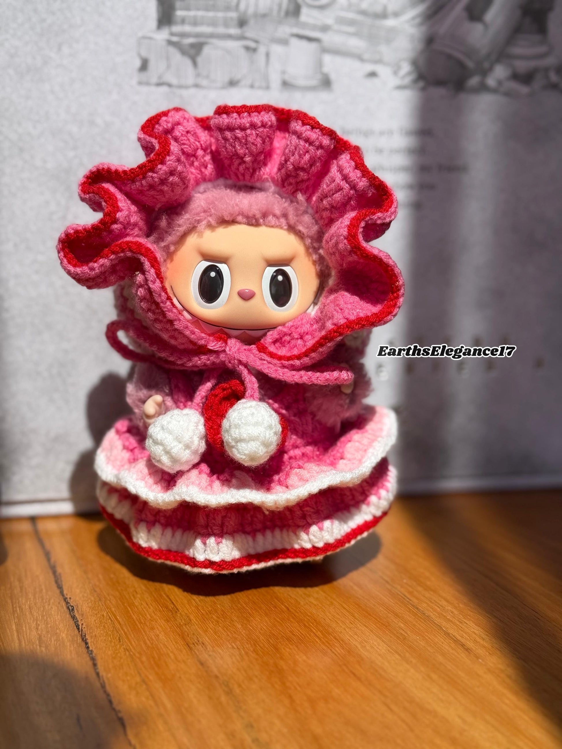 Handcrafted Crochet Labubu Outfit Keychain - Royal Medieval Style |Pink & Red Layered Dress | Cute Collectible Gift Idea| Labubu Clothes
