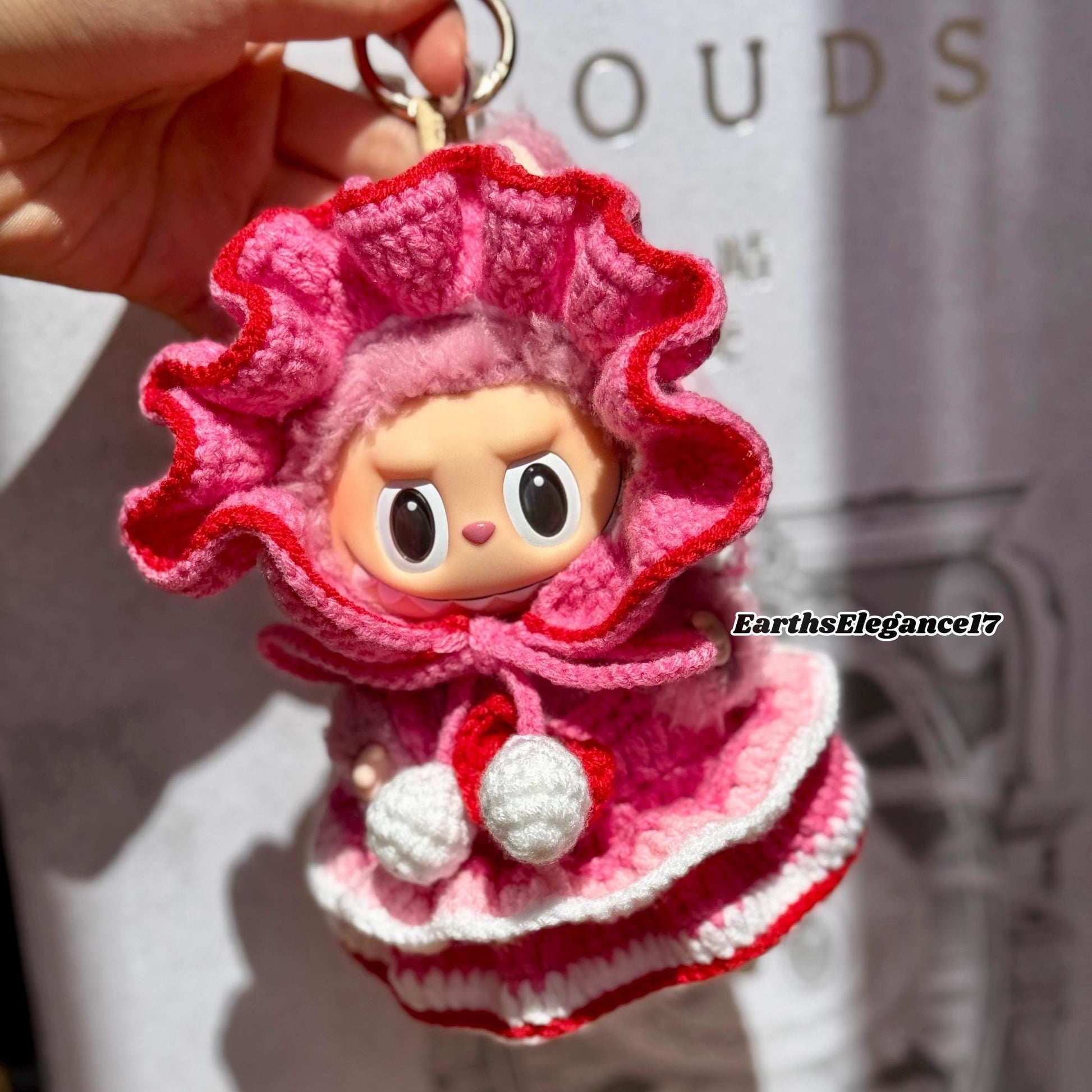 Handcrafted Crochet Labubu Outfit Keychain - Royal Medieval Style |Pink & Red Layered Dress | Cute Collectible Gift Idea| Labubu Clothes