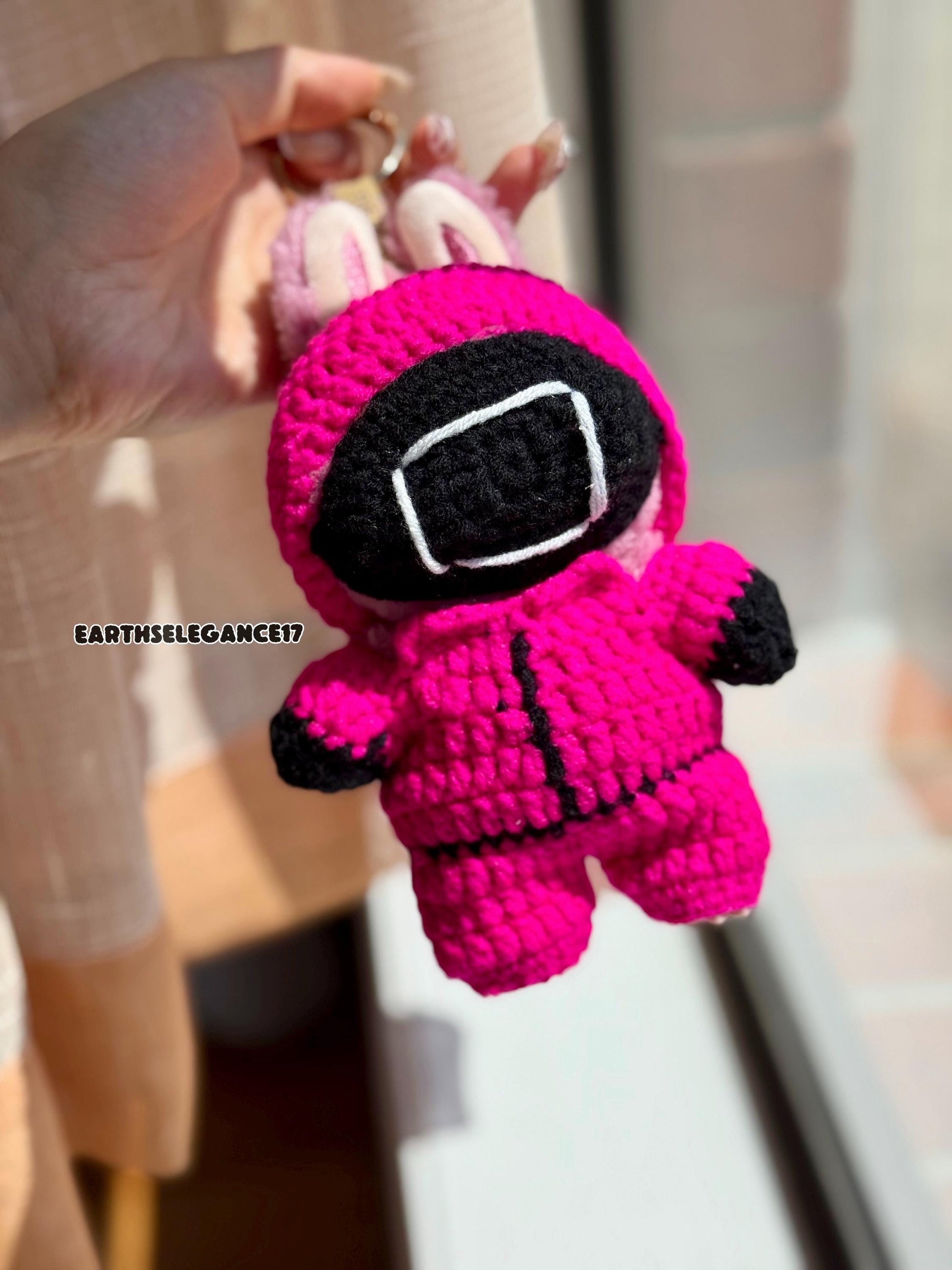 Handmade Crochet Labubu Outfit - Squid Game Guard-Inspired Labubu Clothes Outfit| Square Helmet | K-Drama Fan Gift & Collectible Accessory