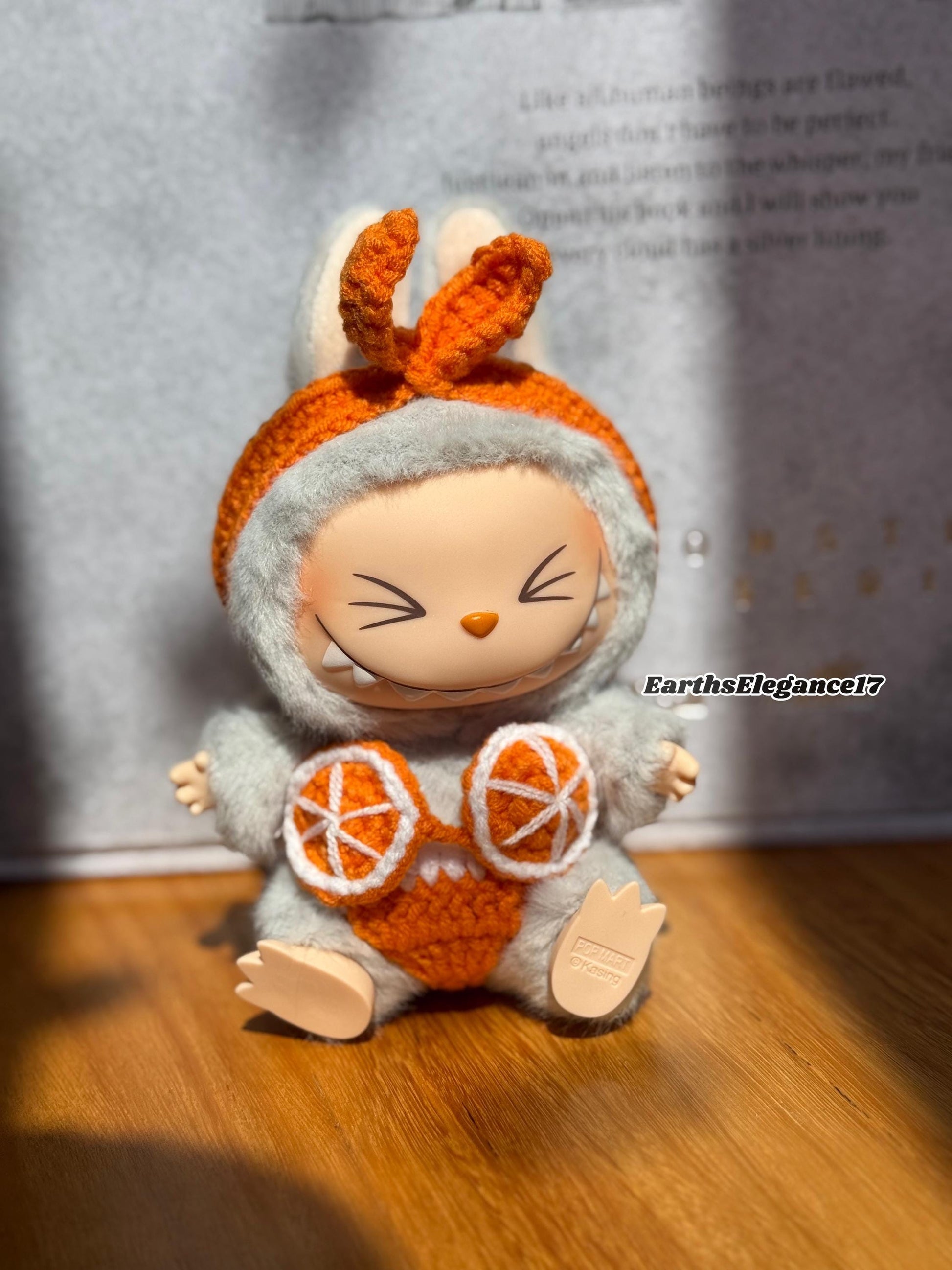 Handmade Crochet Labubu Summer Bikini Set- Australian Beach Vibes | 3-Piece Outfit | Cute Orange Slice Top & Hair Accessory| Labubu Bikini