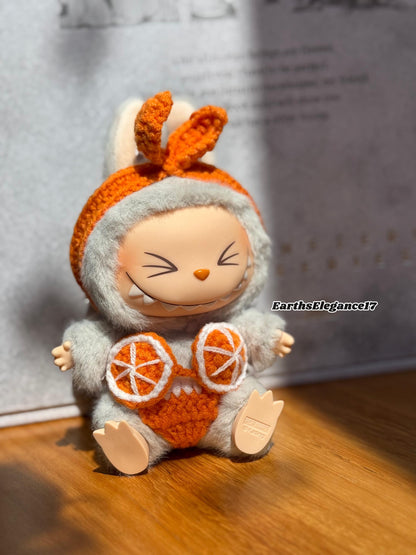 Handmade Crochet Labubu Summer Bikini Set- Australian Beach Vibes | 3-Piece Outfit | Cute Orange Slice Top & Hair Accessory| Labubu Bikini