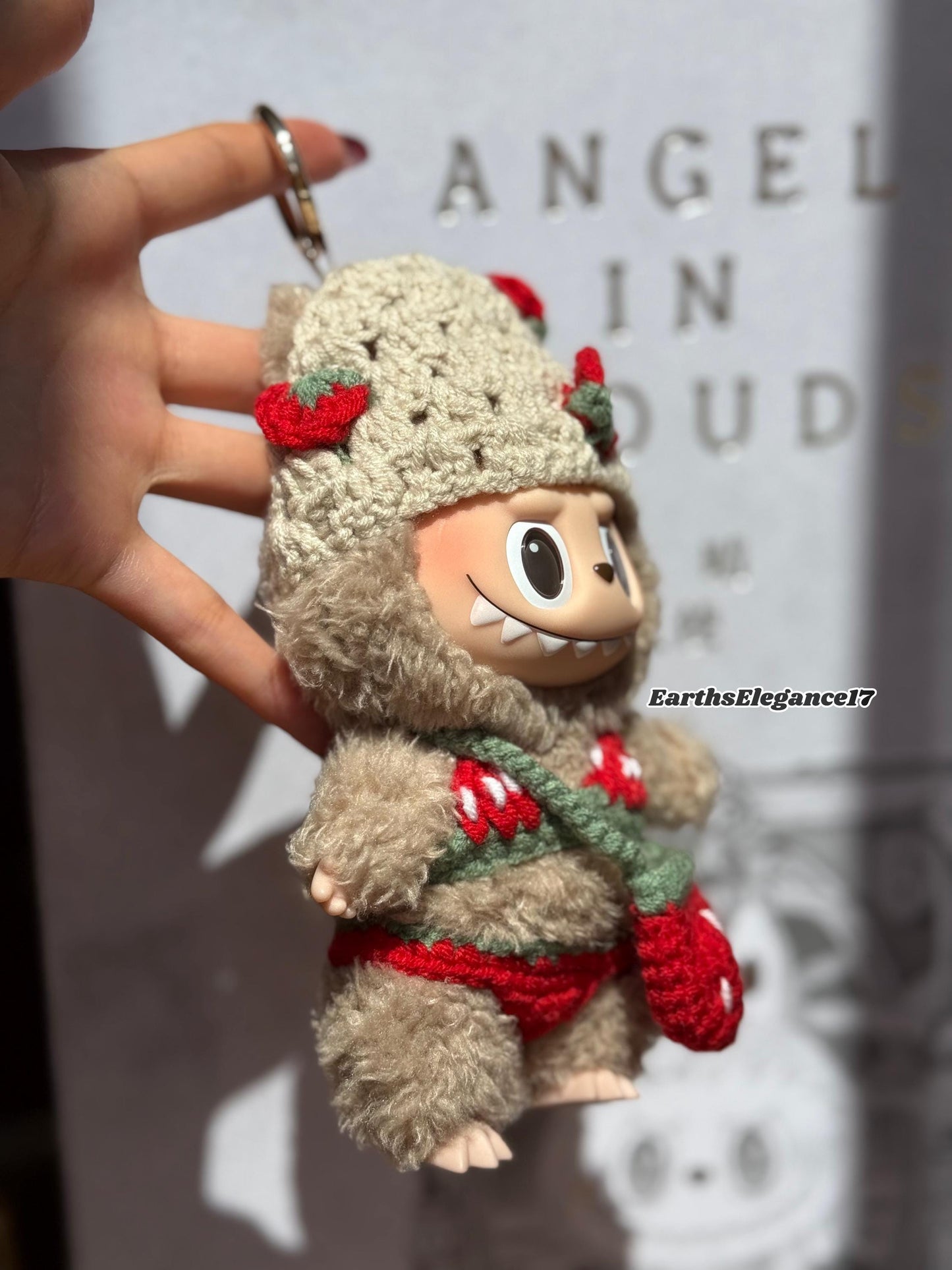 Handmade Strawberry Bikini Set for Labubu | Cute Strawberry Bag & Beanie | Adorable Crochet Labubu Outfit for Collectors