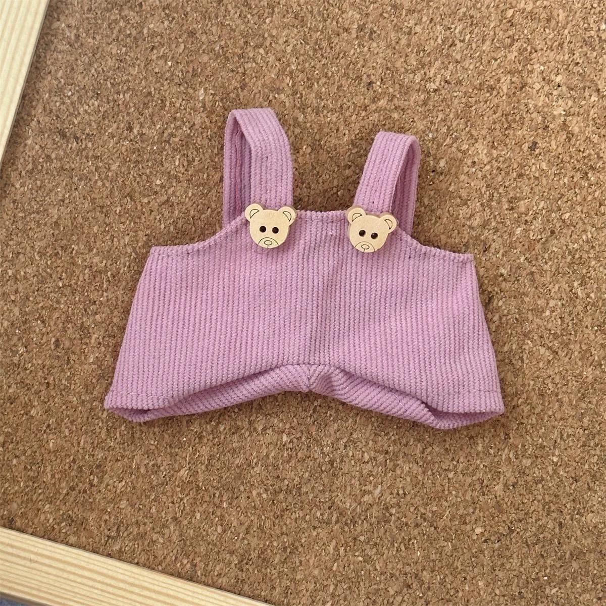 Handmade Labubu Overalls Outfits| Corduroy Outfit for 17cm Dolls | Bear Button Charm | Macaron & Have a Seat Fit| Labubu Clothes