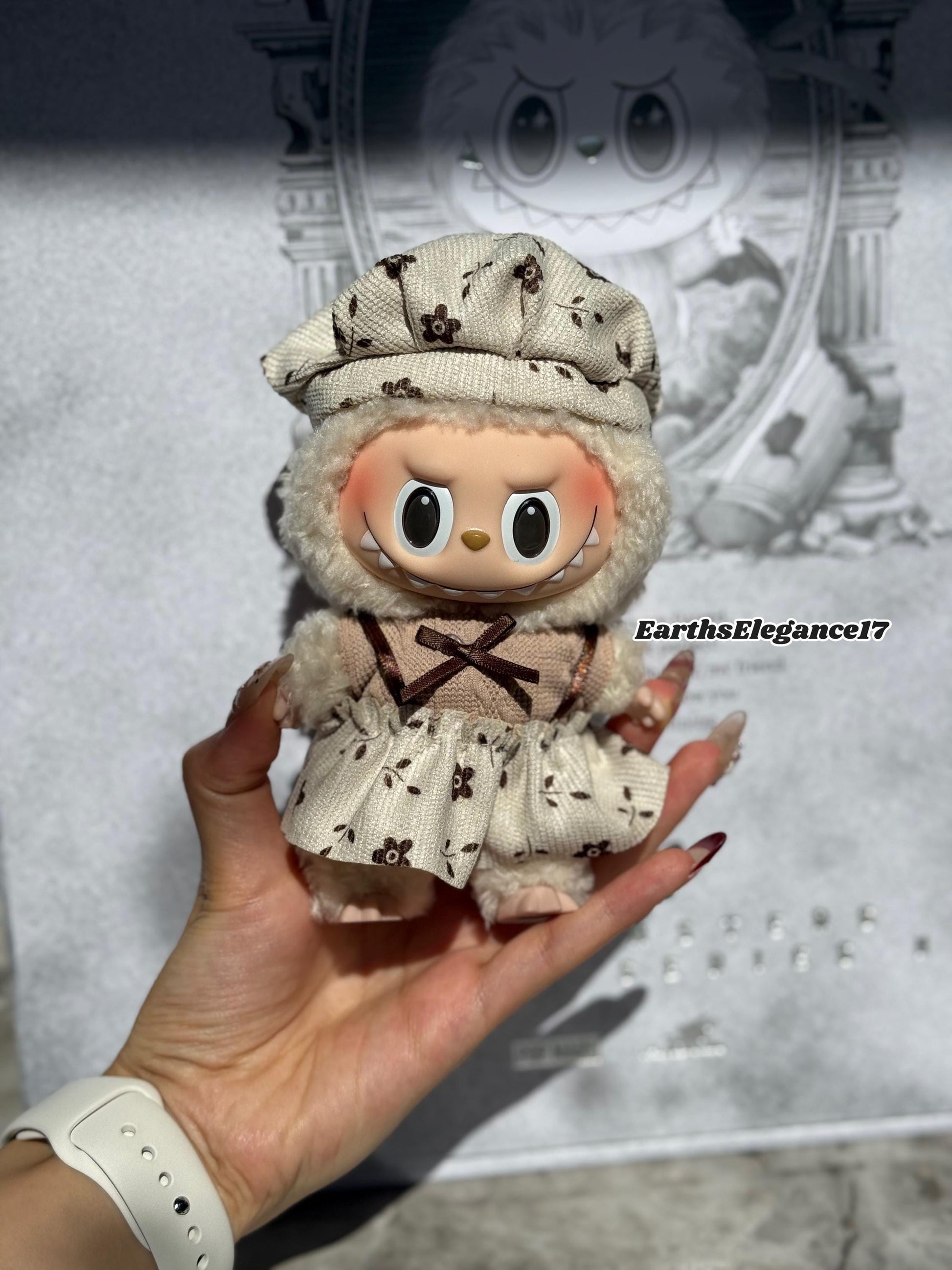 Handmade Vintage Floral Labubu Clothes Outfits –Cute Lady Style Dress Set for 17cm Labubu Keychain | Doll Accessories | Labubu Clothing Gift