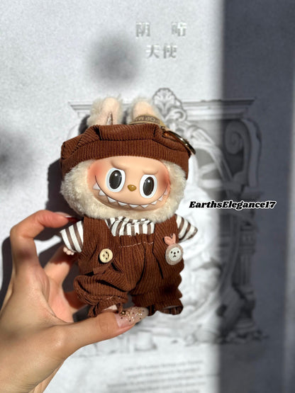 Handmade Labubu Doll Clothes – "Parisian Chic Set" 4-Piece Outfit Beret Hat, Striped Shirt, Vest & Pants Doll Fashion Gift| Labubu Outfits