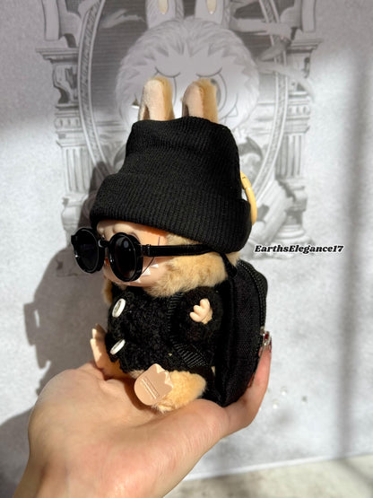 Handmade Swaggy Labubu Outfit | 4-Piece Cool Guy Rapper Set:Beanie Cardigan Backpack Sunglasses| Custom Doll Charm Accessory| Labubu Outfits