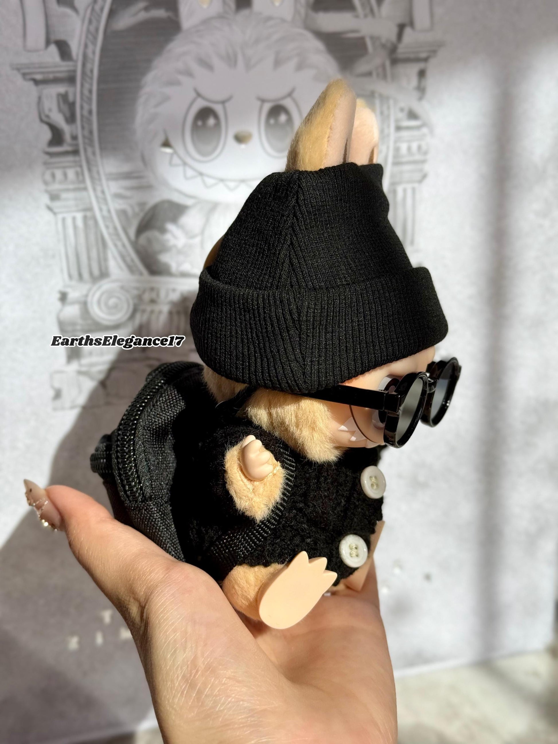 Handmade Swaggy Labubu Outfit | 4-Piece Cool Guy Rapper Set:Beanie Cardigan Backpack Sunglasses| Custom Doll Charm Accessory| Labubu Outfits