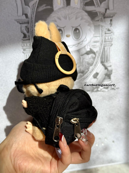 Handmade Swaggy Labubu Outfit | 4-Piece Cool Guy Rapper Set:Beanie Cardigan Backpack Sunglasses| Custom Doll Charm Accessory| Labubu Outfits
