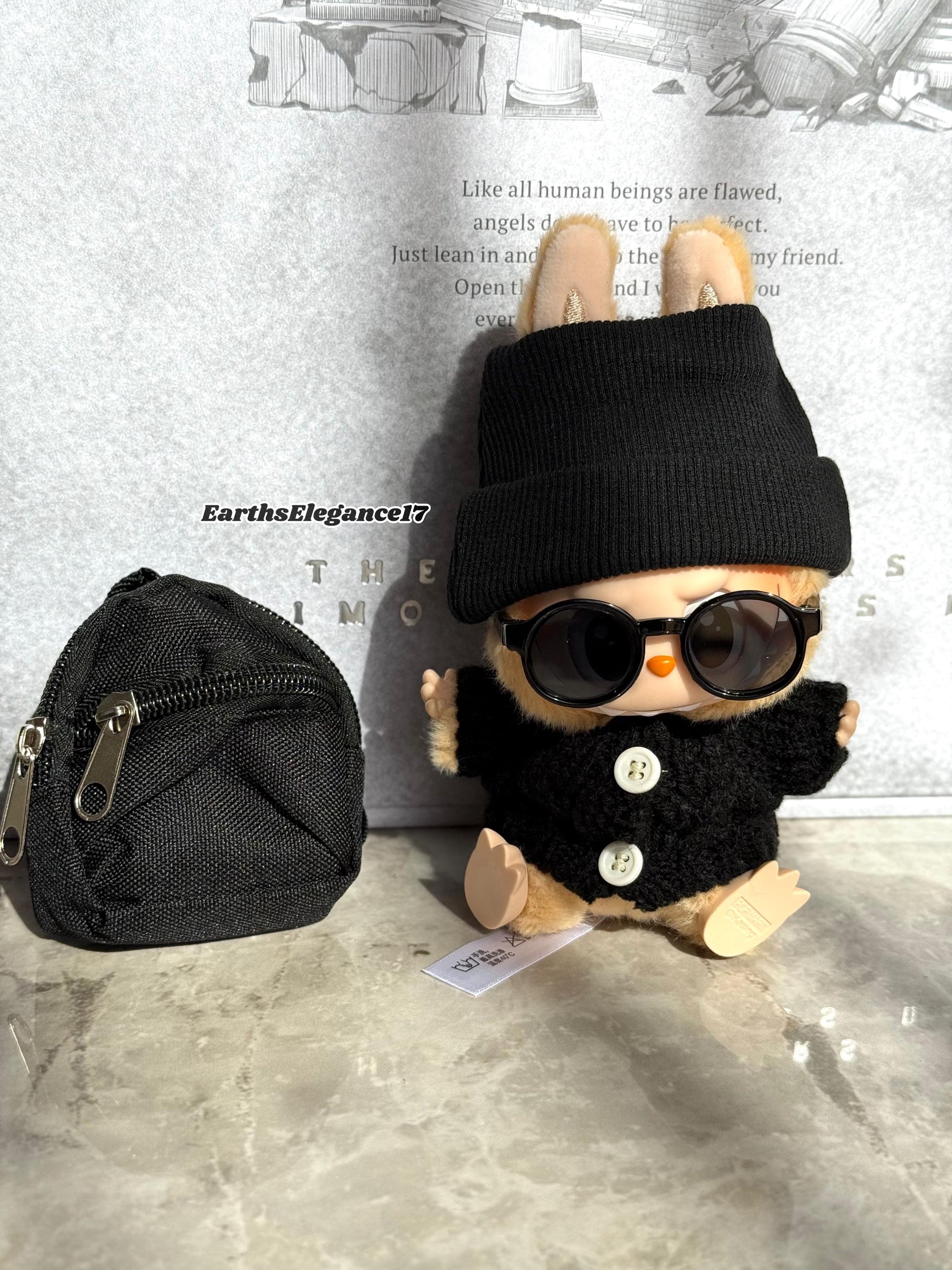 Handmade Swaggy Labubu Outfit | 4-Piece Cool Guy Rapper Set:Beanie Cardigan Backpack Sunglasses| Custom Doll Charm Accessory| Labubu Outfits