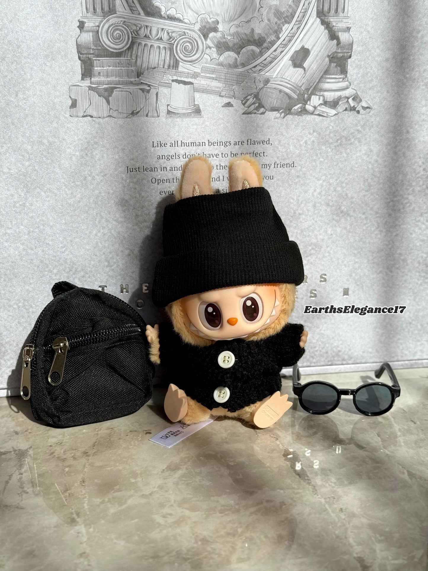 Handmade Swaggy Labubu Outfit | 4-Piece Cool Guy Rapper Set:Beanie Cardigan Backpack Sunglasses| Custom Doll Charm Accessory| Labubu Outfits