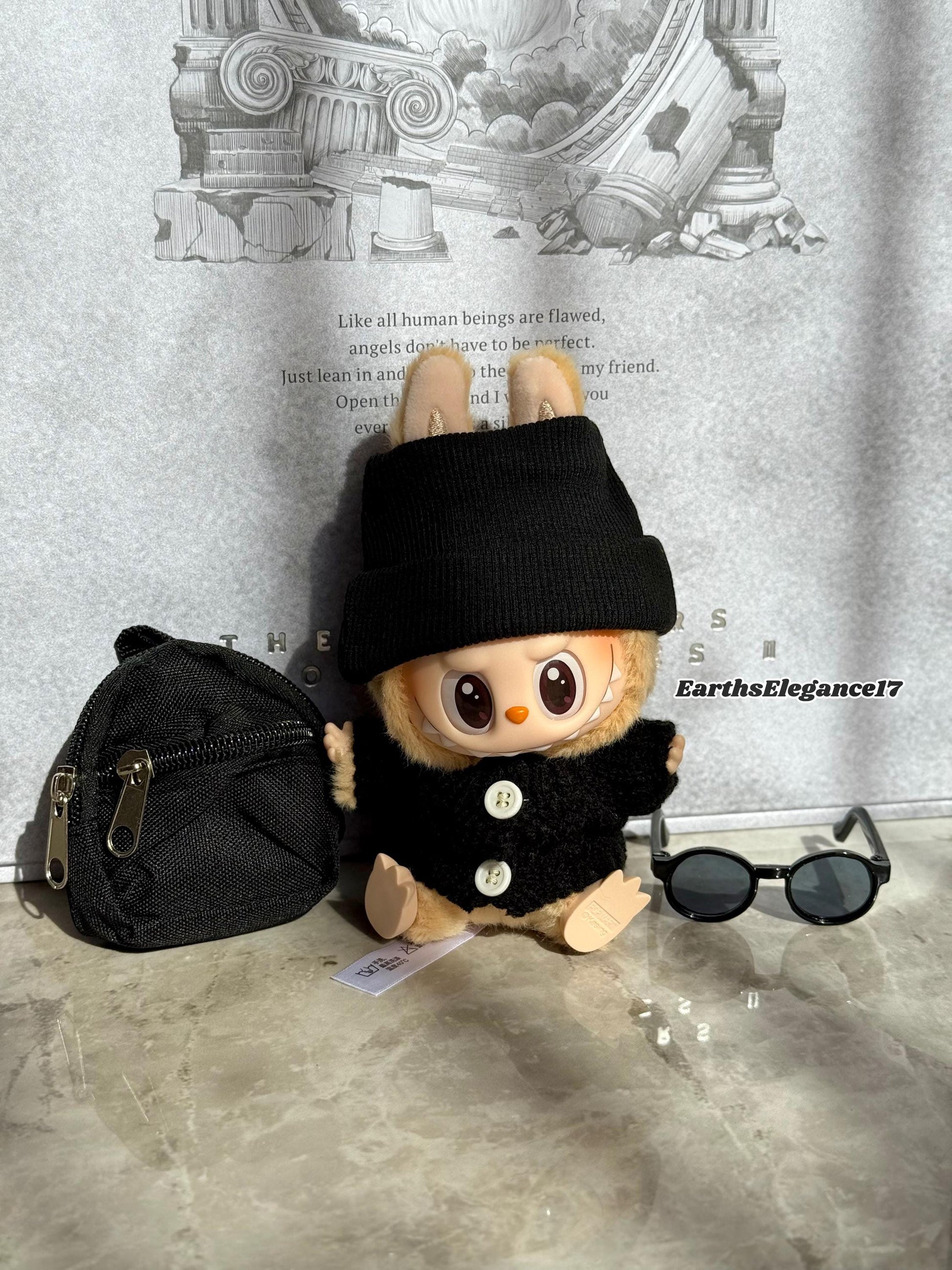 Handmade Swaggy Labubu Outfit | 4-Piece Cool Guy Rapper Set:Beanie Cardigan Backpack Sunglasses| Custom Doll Charm Accessory| Labubu Outfits