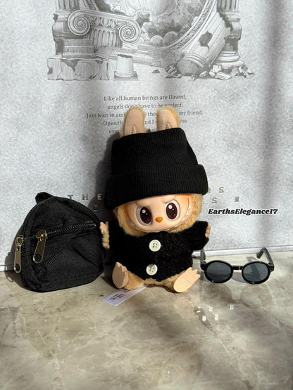 Handmade Swaggy Labubu Outfit | 4-Piece Cool Guy Rapper Set:Beanie Cardigan Backpack Sunglasses| Custom Doll Charm Accessory| Labubu Outfits