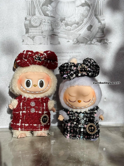 Handmade Labubu Tweed Dress | Classic & Cape Styles | Elegant Miniature Labubu Fashion Labubu Clothes| Labubu Doll Outfit Gift