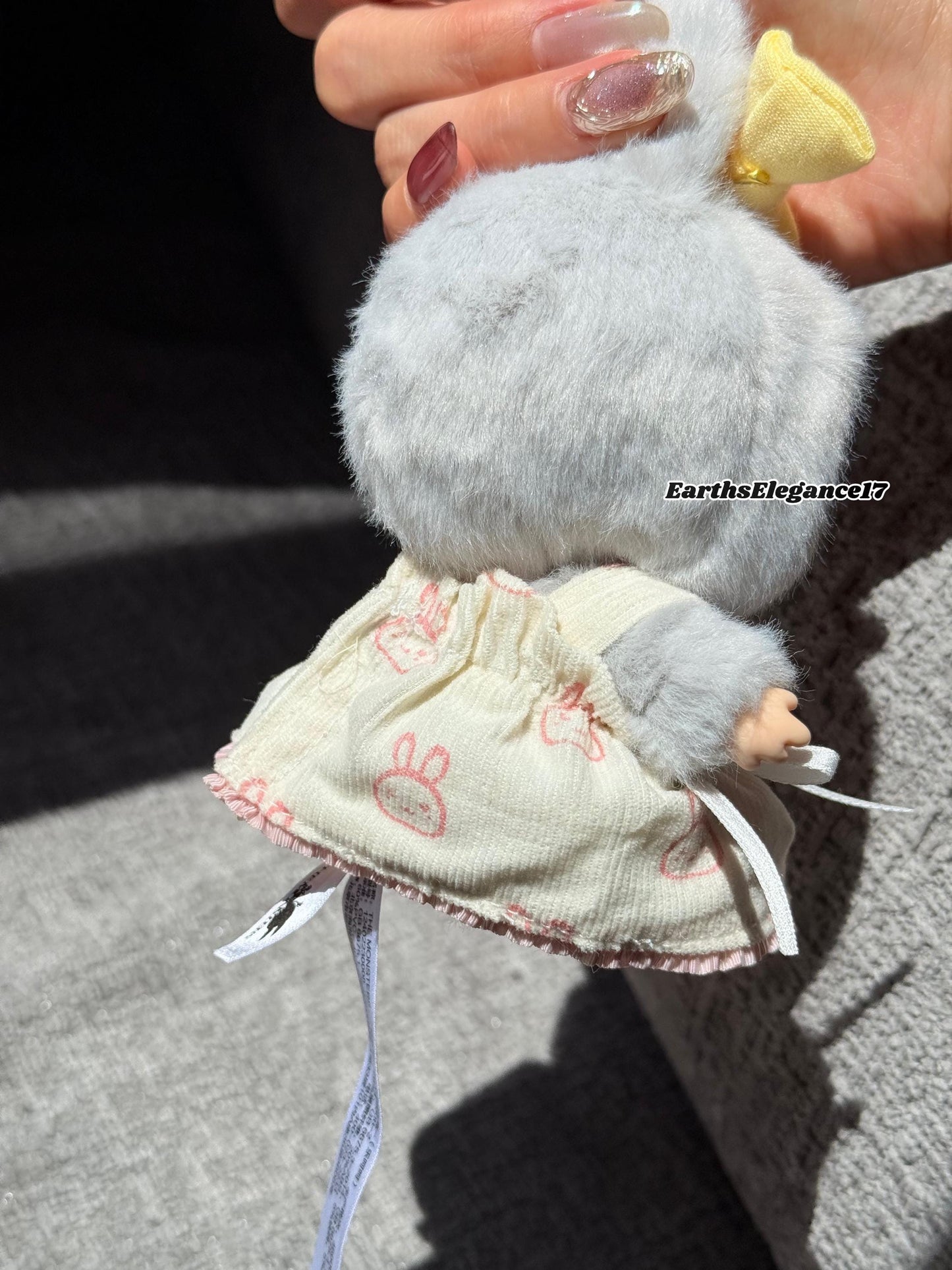 Handmade Labubu Dress with Yellow Bow| Cute Doll Outfit | Miniature Bunny Dress| Collectible Doll Clothes | Custom Doll Fashion