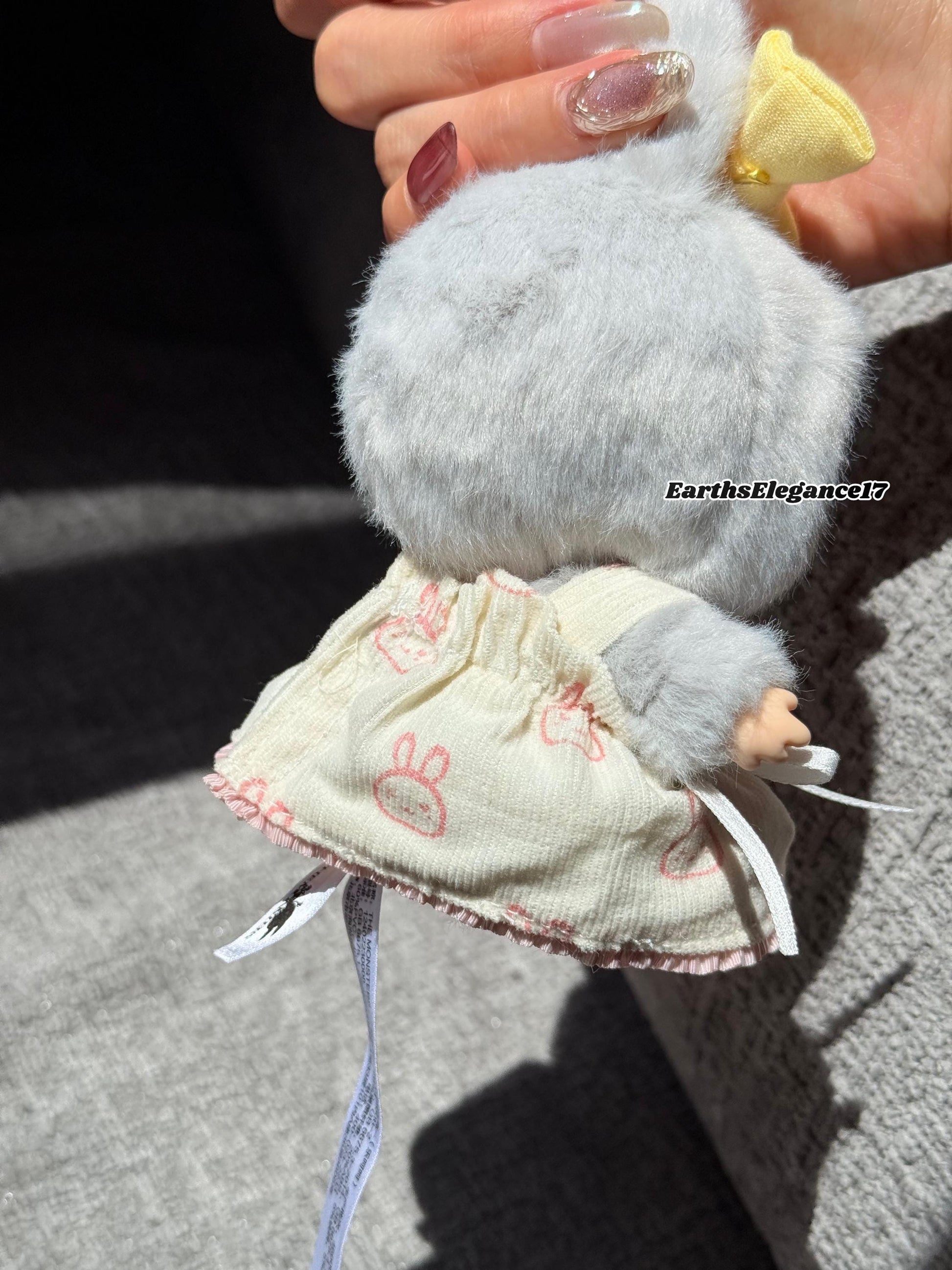 Handmade Labubu Dress with Yellow Bow| Cute Doll Outfit | Miniature Bunny Dress| Collectible Doll Clothes | Custom Doll Fashion