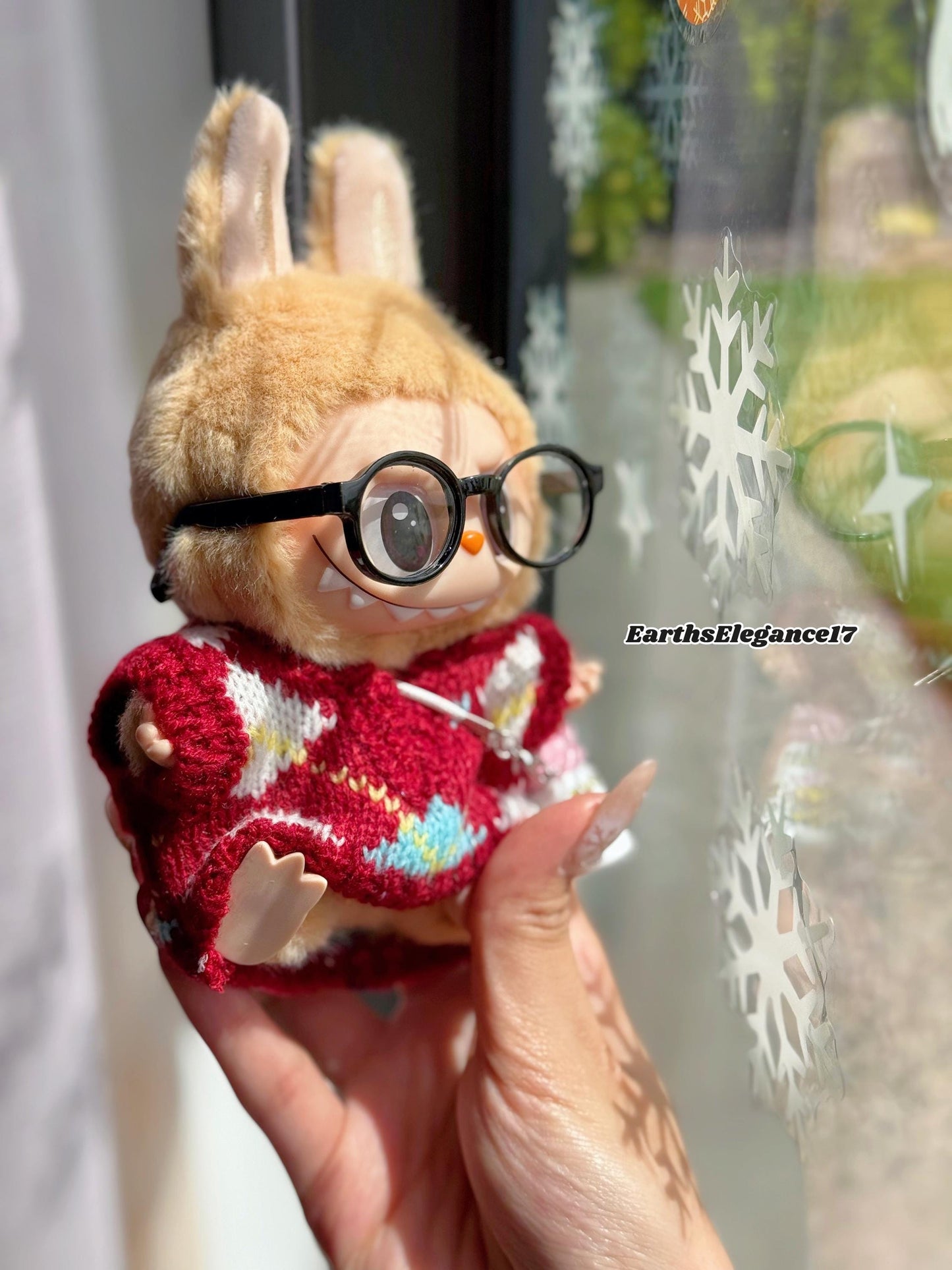 Handmade Knit Labubu Sweater Set – Cozy Red Sweater, Adorable Glasses & Drink Bottle Charm |Doll Clothes for Collectors Gifting|Labubu Cloth