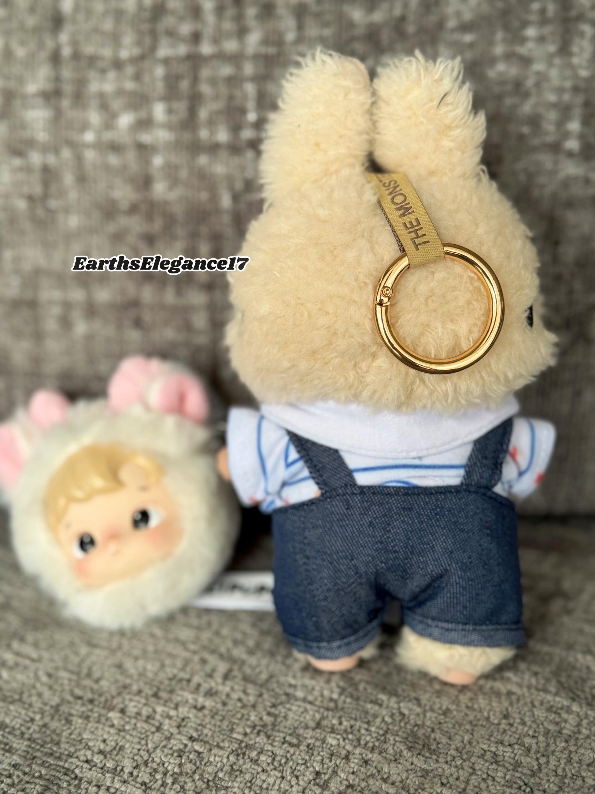 Handmade Kawaii Denim Overall Set for Labubu Dolls – Patterned Shirt, Labubu Glasses | Cute Doll Clothes Gift Labubu Keychain Outfits|