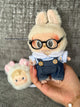 Handmade Kawaii Denim Overall Set for Labubu Dolls – Patterned Shirt, Labubu Glasses | Cute Doll Clothes Gift Labubu Keychain Outfits|