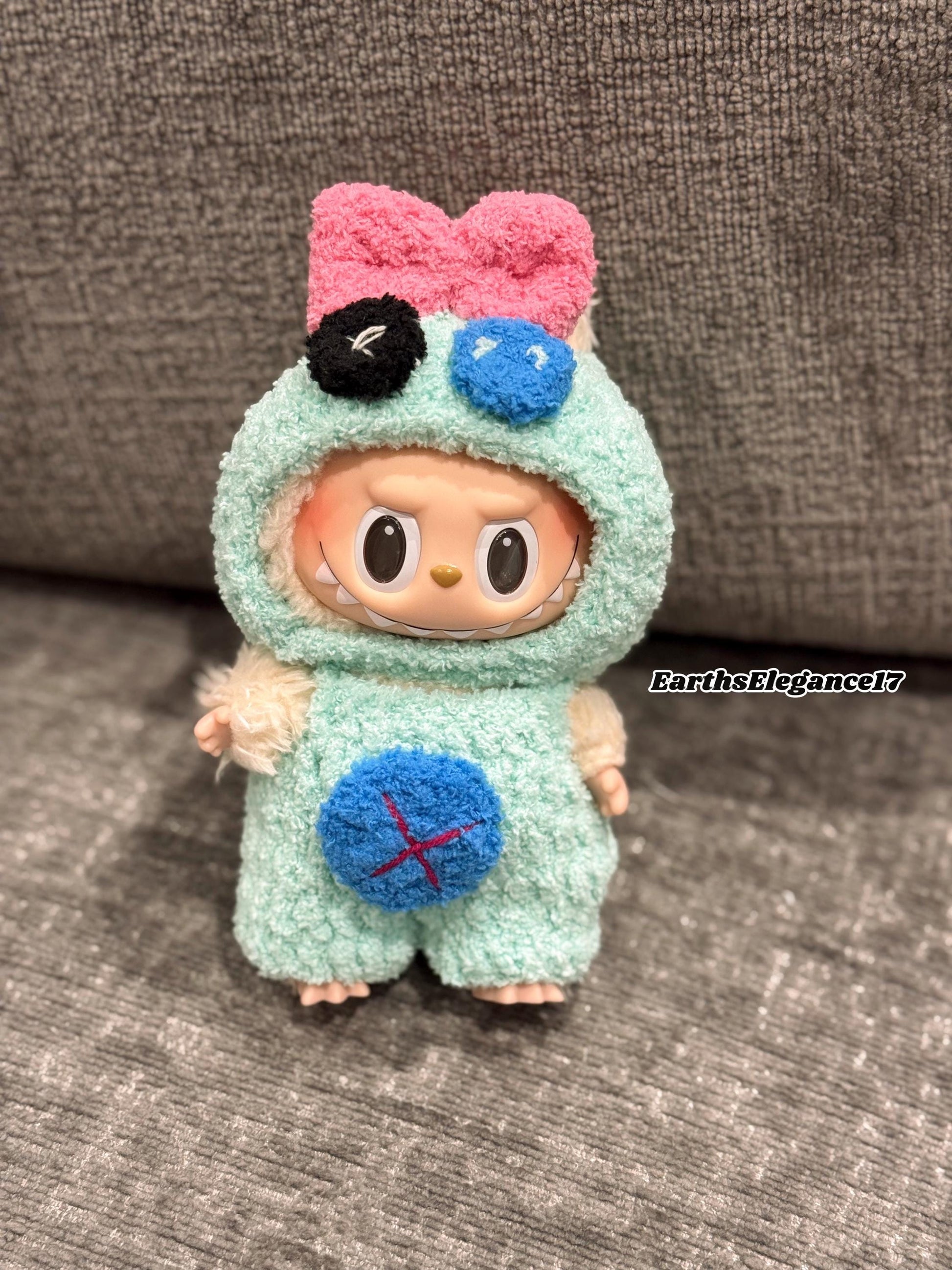 Handmade Crochet 'Stitch Scrump' Outfit for Macaron Labubu | Crochet Macaron Labubu Clothes Bag Charm | Kawaii Gift For Labubu Lovers