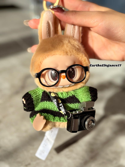 Handmade Labubu Outfit – Cozy Knit Sweater, Glasses & Mini Camera– Cute Labubu Accessory Gift for Collectors| Labubu Sweater Gift OOTD