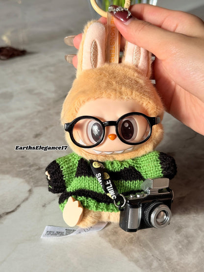 Handmade Labubu Outfit – Cozy Knit Sweater, Glasses & Mini Camera– Cute Labubu Accessory Gift for Collectors| Labubu Sweater Gift OOTD