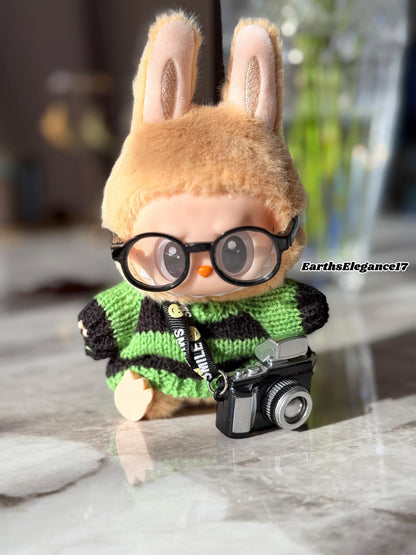 Handmade Labubu Outfit – Cozy Knit Sweater, Glasses & Mini Camera– Cute Labubu Accessory Gift for Collectors| Labubu Sweater Gift OOTD