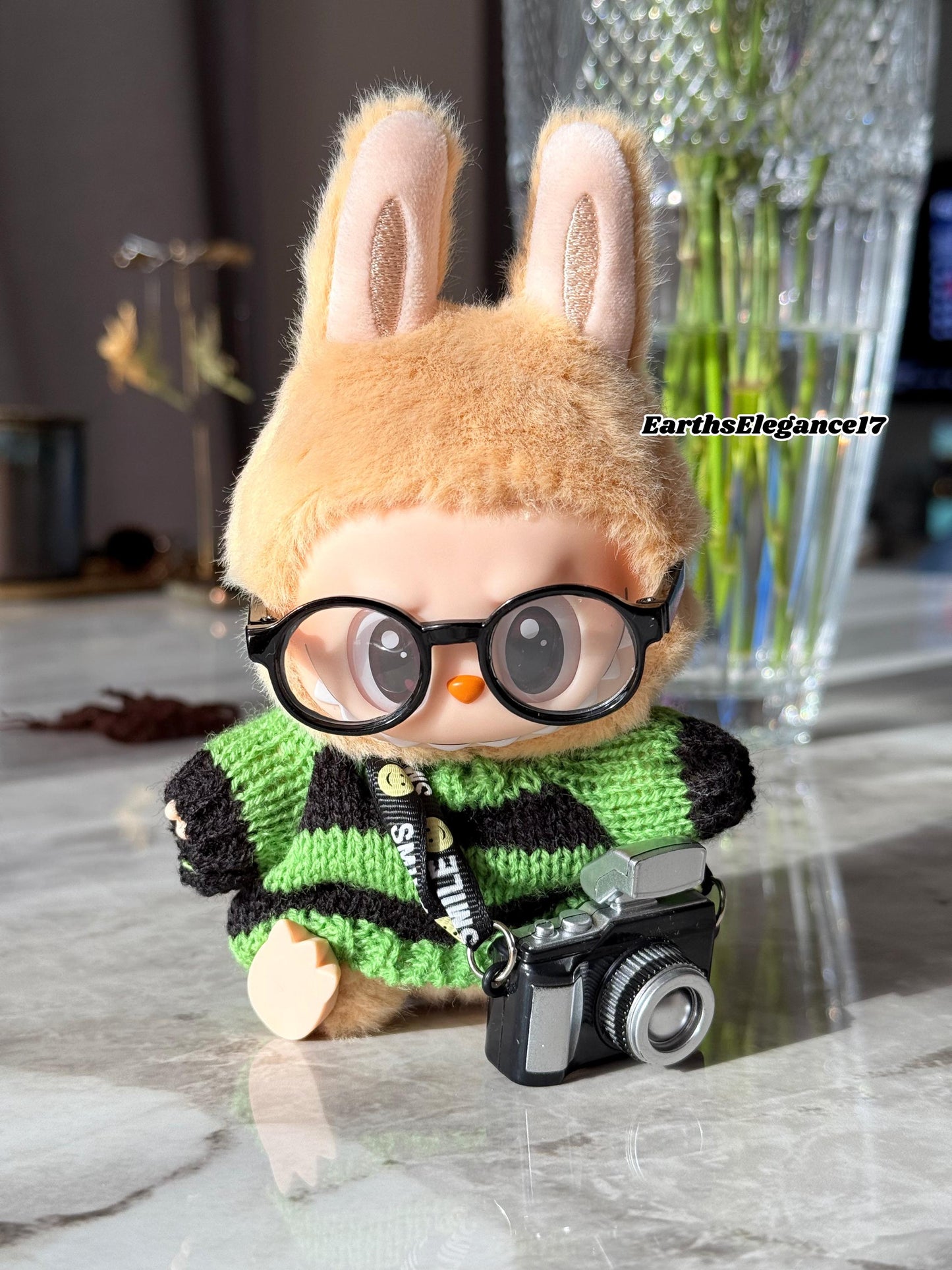 Handmade Labubu Outfit – Cozy Knit Sweater, Glasses & Mini Camera– Cute Labubu Accessory Gift for Collectors| Labubu Sweater Gift OOTD