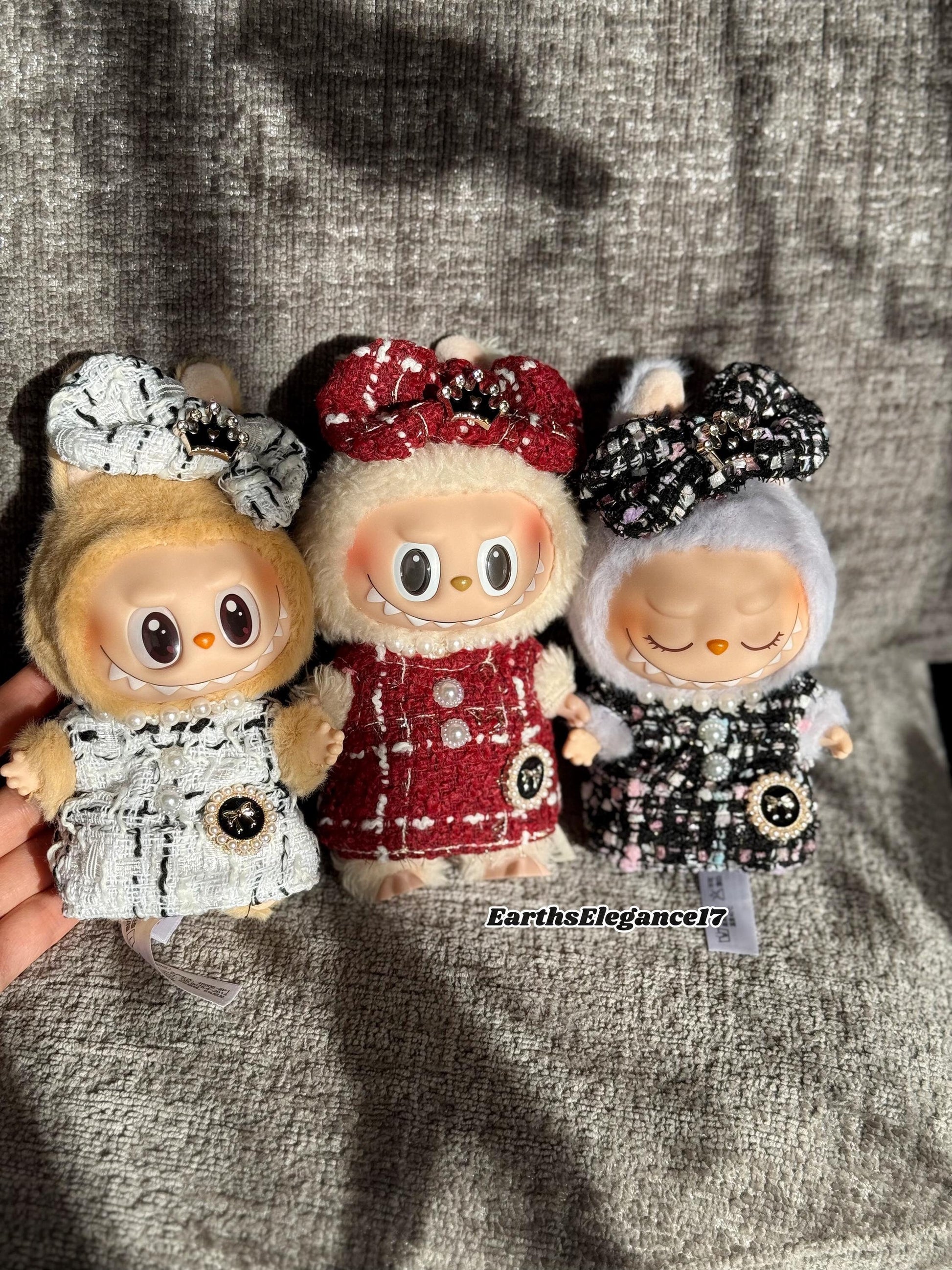 Handmade Labubu Tweed Dress | Classic & Cape Styles | Elegant Miniature Labubu Fashion Labubu Clothes| Labubu Doll Outfit Gift