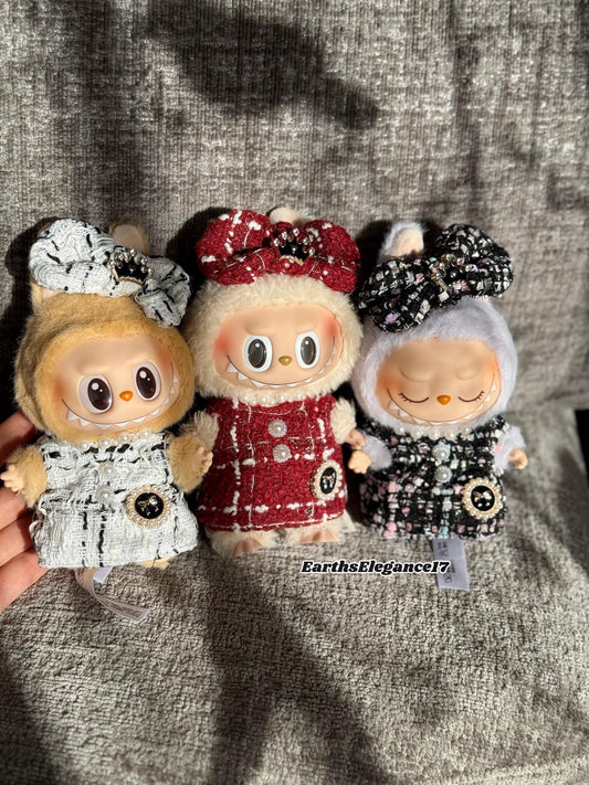 Handmade Labubu Tweed Dress | Classic & Cape Styles | Elegant Miniature Labubu Fashion Labubu Clothes| Labubu Doll Outfit Gift