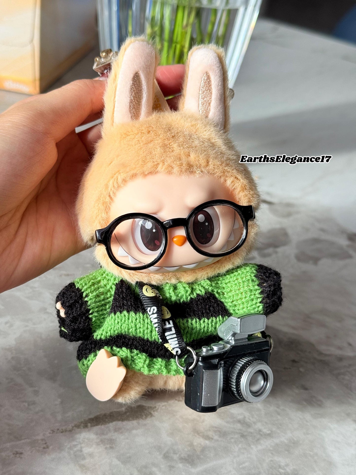 Handmade Labubu Outfit – Cozy Knit Sweater, Glasses & Mini Camera– Cute Labubu Accessory Gift for Collectors| Labubu Sweater Gift OOTD