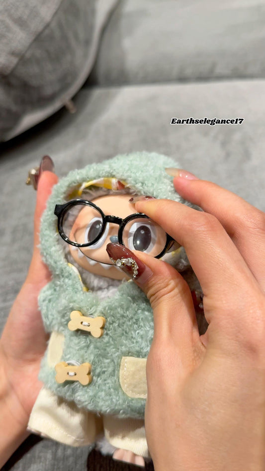 Handmade Labubu Clothes Fluffy Green Coat, Glasses & Pants | Labubu Outfits, Labubu Accessories, Labubu Dress, 17cm Doll Clothes, Cozy look