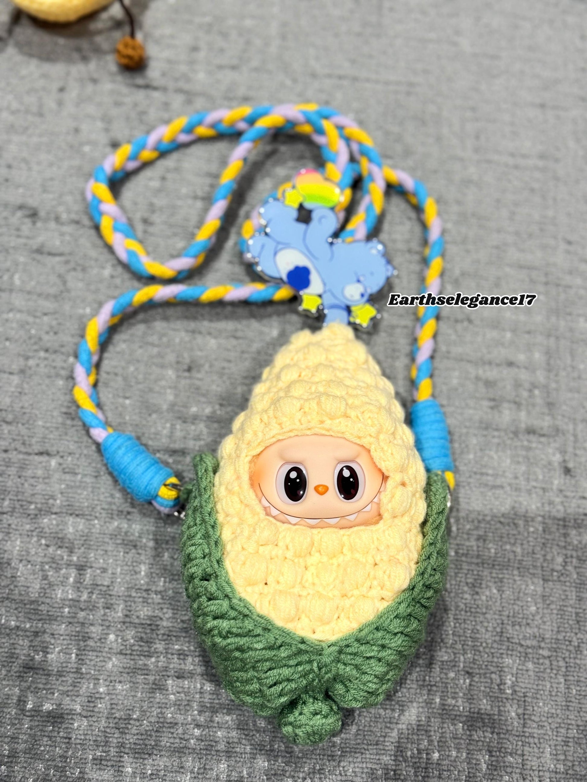 Handmade Crochet Labubu Outfit Cute Corn Costume for 17cm Dolls, Labubu Clothes, Labubu Outfits, Macaron & Seat Labubu Accessories, String