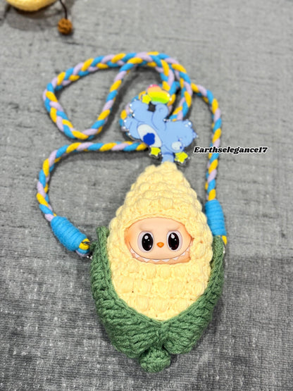 Handmade Crochet Labubu Outfit Cute Corn Costume for 17cm Dolls, Labubu Clothes, Labubu Outfits, Macaron & Seat Labubu Accessories, String