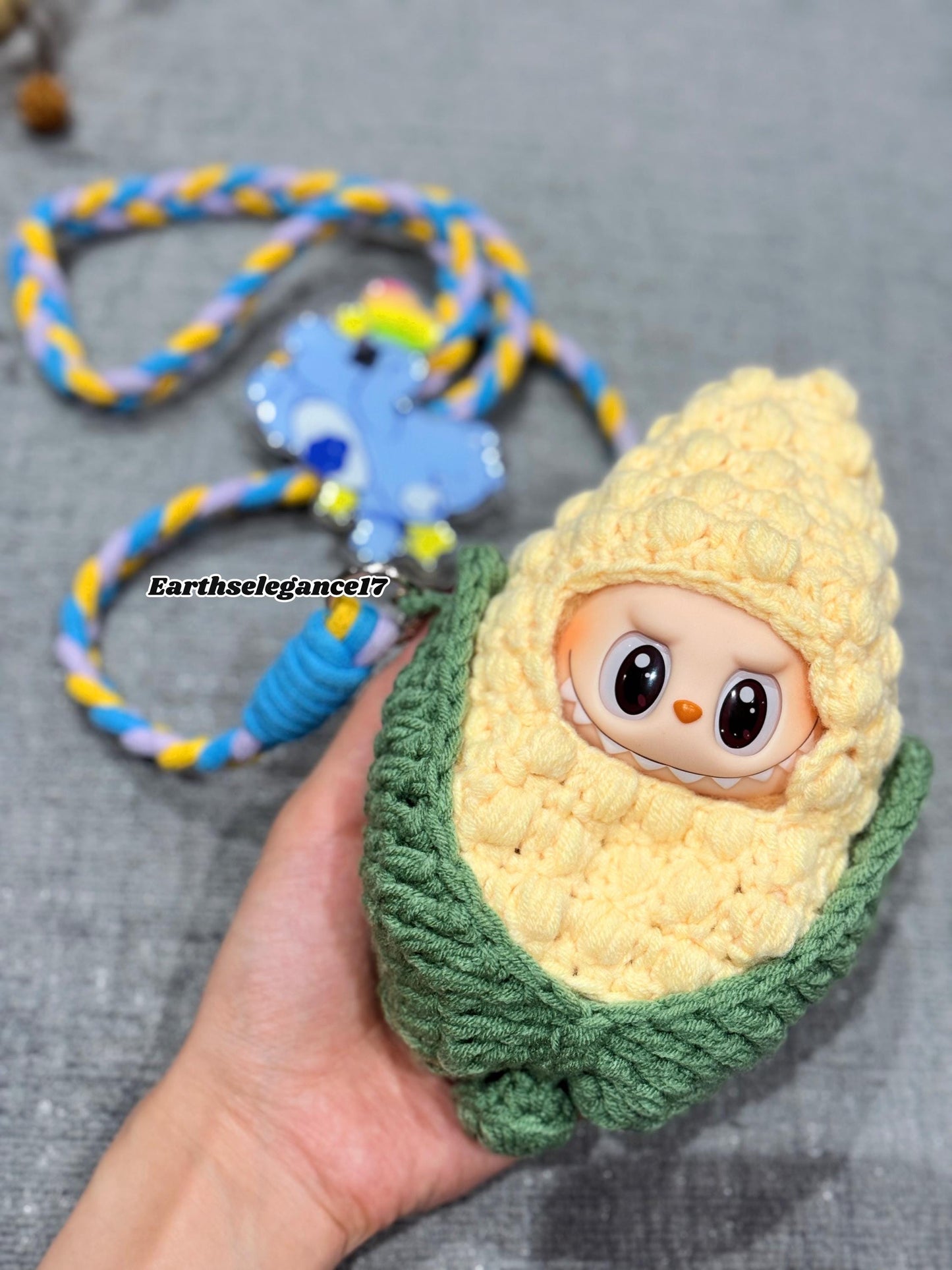 Handmade Crochet Labubu Outfit Cute Corn Costume for 17cm Dolls, Labubu Clothes, Labubu Outfits, Macaron & Seat Labubu Accessories, String