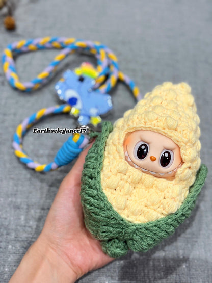 Handmade Crochet Labubu Outfit Cute Corn Costume for 17cm Dolls, Labubu Clothes, Labubu Outfits, Macaron & Seat Labubu Accessories, String