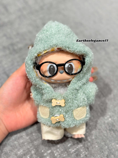 Handmade Labubu Clothes Fluffy Green Coat, Glasses & Pants | Labubu Outfits, Labubu Accessories, Labubu Dress, 17cm Doll Clothes, Cozy look