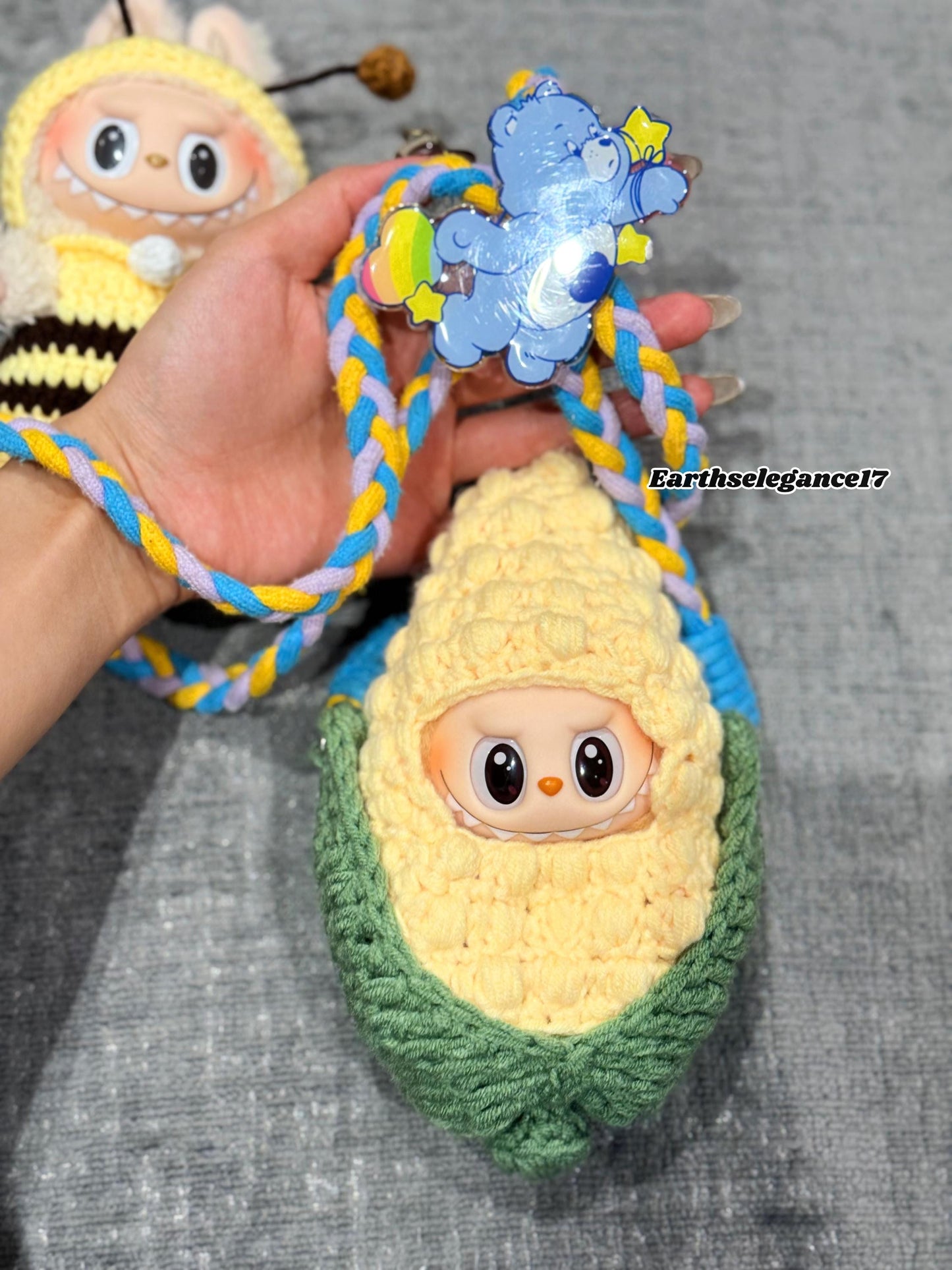 Handmade Crochet Labubu Outfit Cute Corn Costume for 17cm Dolls, Labubu Clothes, Labubu Outfits, Macaron & Seat Labubu Accessories, String
