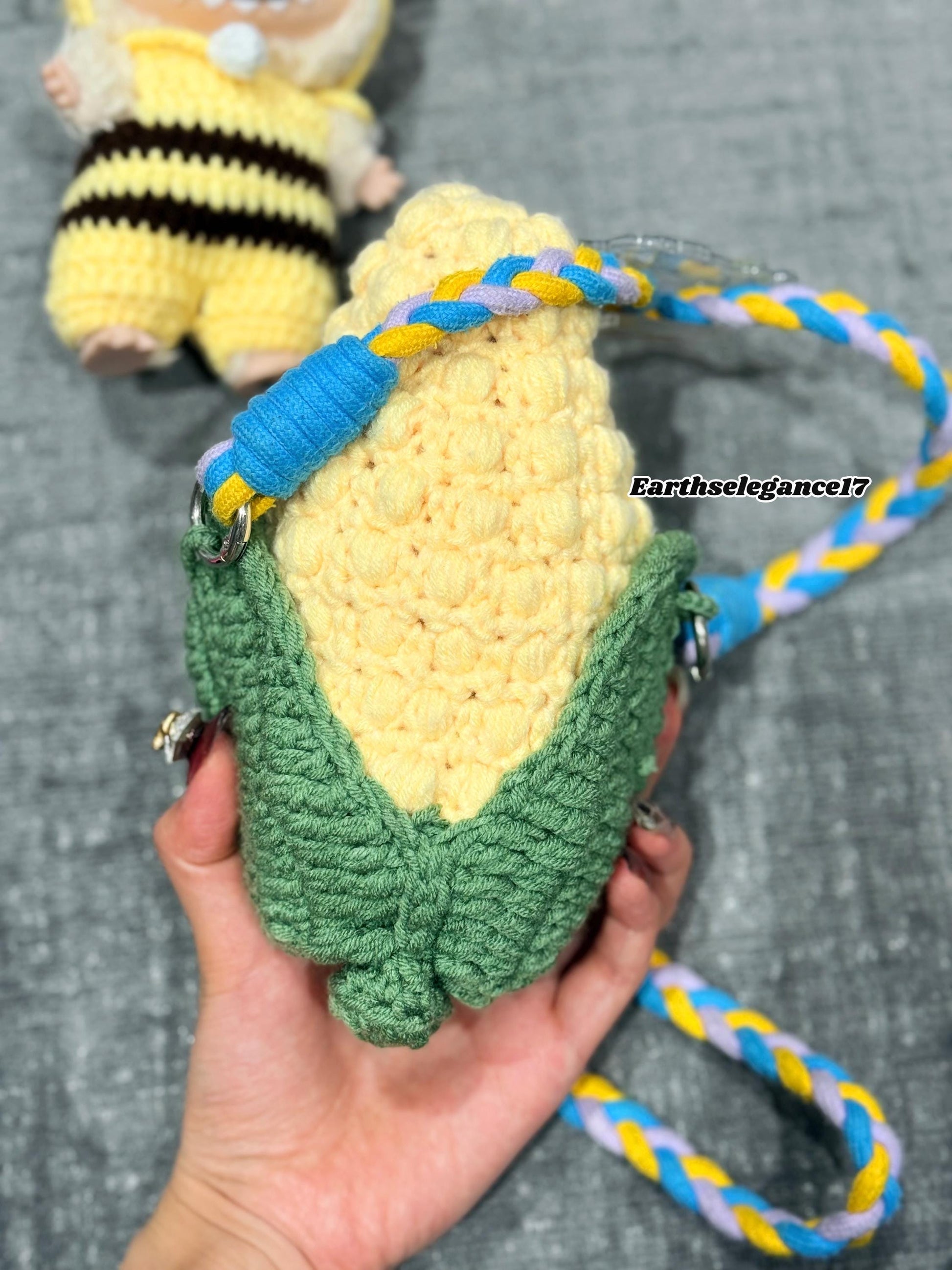 Handmade Crochet Labubu Outfit Cute Corn Costume for 17cm Dolls, Labubu Clothes, Labubu Outfits, Macaron & Seat Labubu Accessories, String