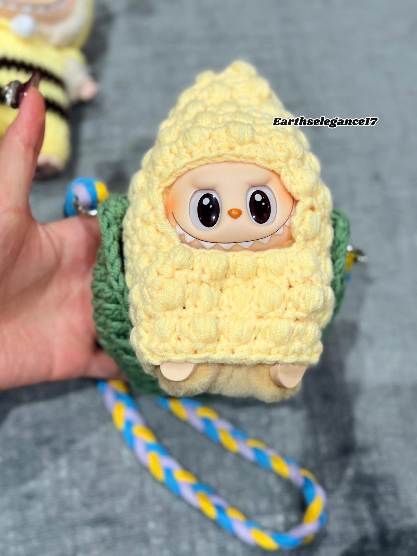 Handmade Crochet Labubu Outfit Cute Corn Costume for 17cm Dolls, Labubu Clothes, Labubu Outfits, Macaron & Seat Labubu Accessories, String