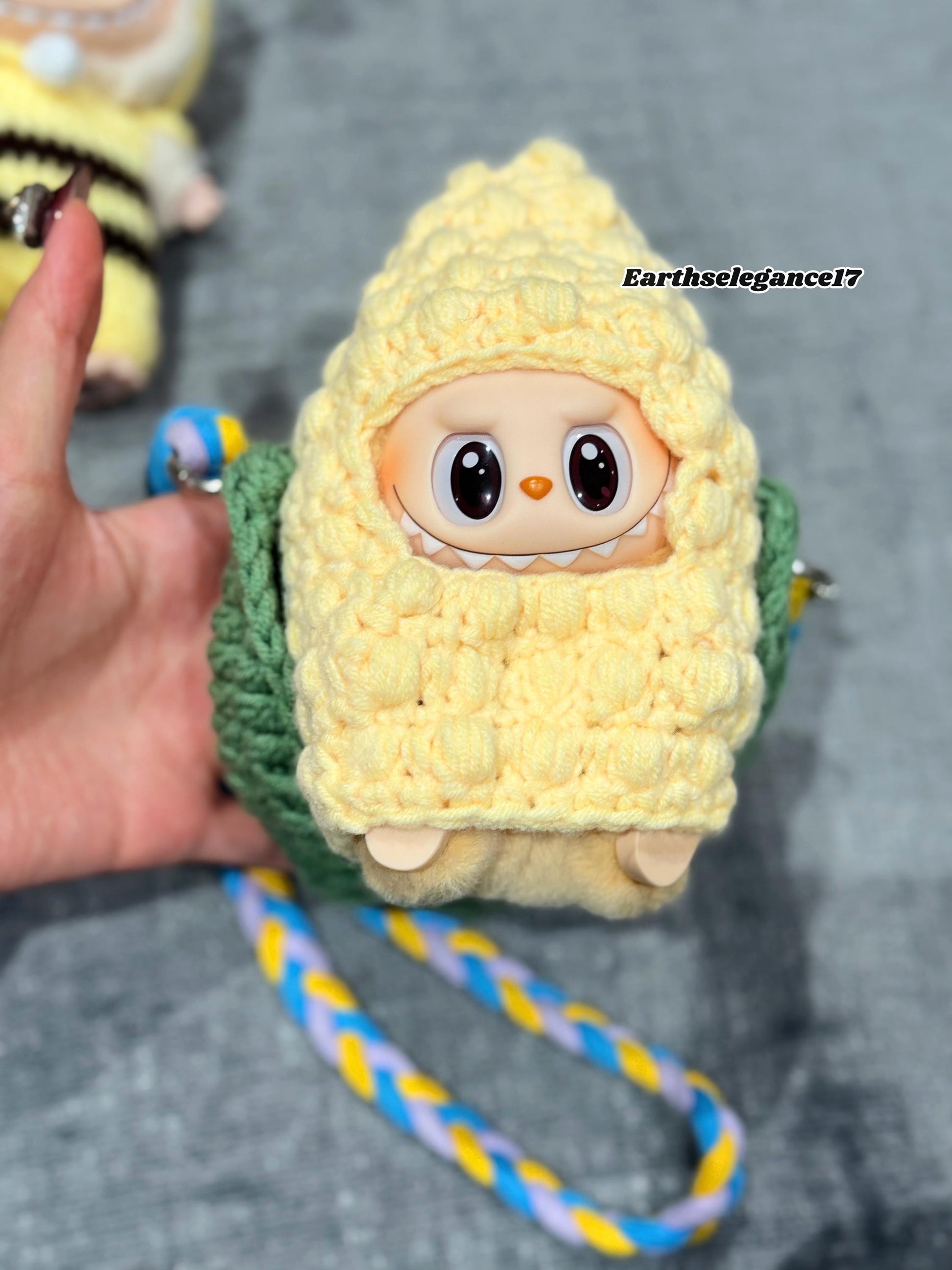 Handmade Crochet Labubu Outfit Cute Corn Costume for 17cm Dolls, Labubu Clothes, Labubu Outfits, Macaron & Seat Labubu Accessories, String